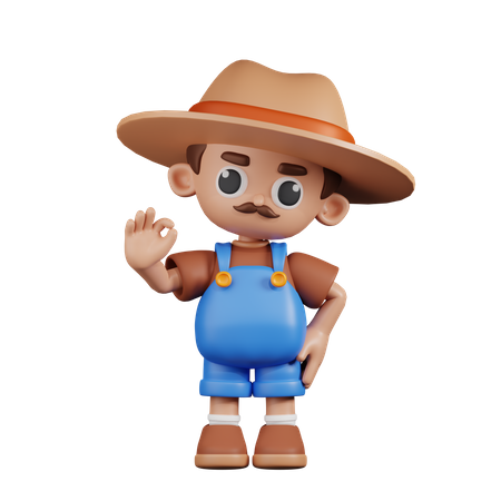 Farmer Giving Ok Sign  3D Illustration