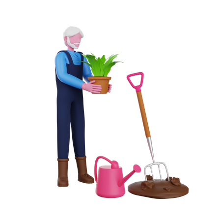 Farmer growing plants  3D Icon