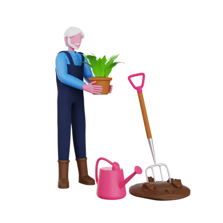 Farmer growing plants  3D Illustration