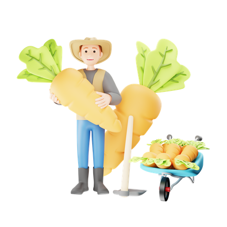 Farmer Harvesting Root Crops  3D Icon