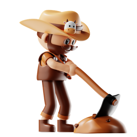 Farmer Holding A Hoe  3D Icon