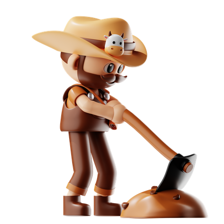 Farmer Holding A Hoe  3D Illustration