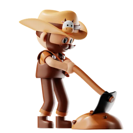 Farmer Holding A Hoe  3D Illustration