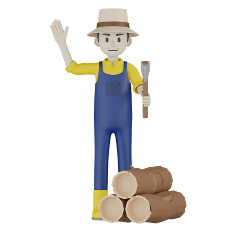 Farmer Holding Axe  3D Icon