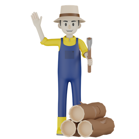 Farmer Holding Axe  3D Illustration