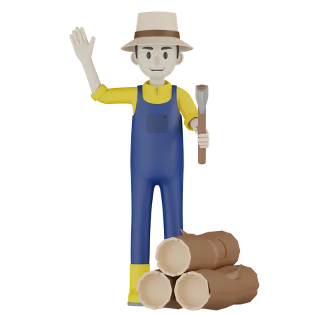 Farmer Holding Axe 3D Illustration