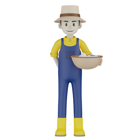 Farmer Holding Basket  3D Illustration