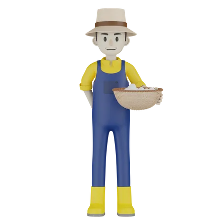 Farmer Holding Basket  3D Illustration