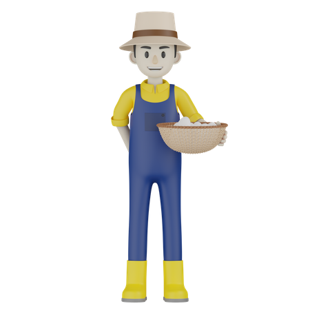 Farmer Holding Basket 3D Illustration