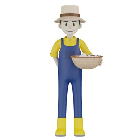 Farmer Holding Basket 3D Illustration