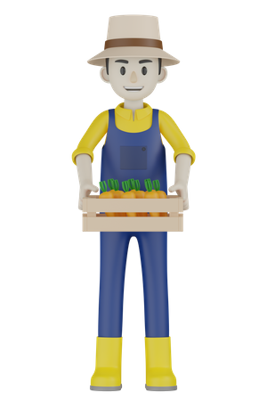 Farmer Holding Box  3D Icon