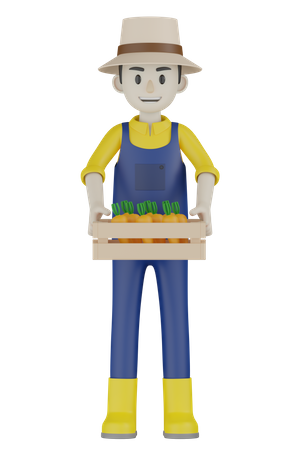 Farmer Holding Box  3D Illustration