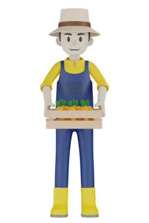 Farmer Holding Box  3D Illustration