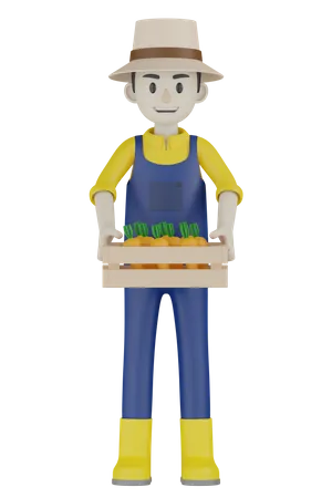 Farmer Holding Box 3D Illustration