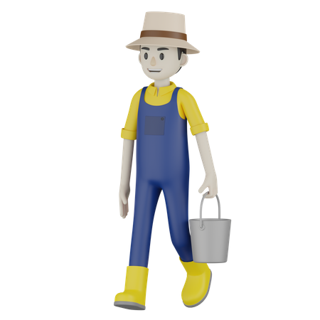 Farmer Holding Bucket  3D Icon