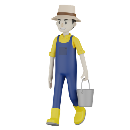 Farmer Holding Bucket 3D Illustration