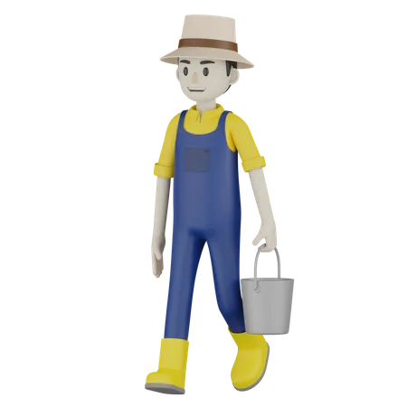 Farmer Holding Bucket 3D Illustration