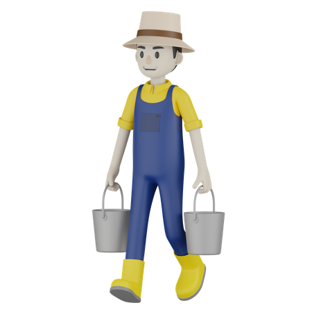 Farmer Holding Buckets  3D Icon