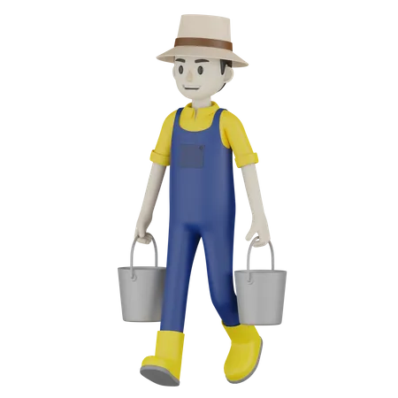 Farmer Holding Buckets  3D Illustration