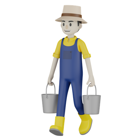 Farmer Holding Buckets 3D Illustration