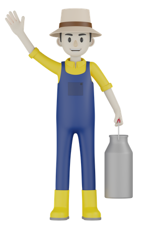 Farmer Holding Can  3D Illustration