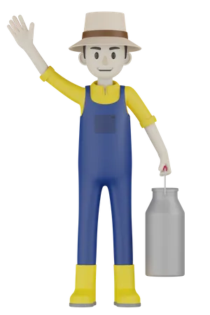 Farmer Holding Can  3D Illustration