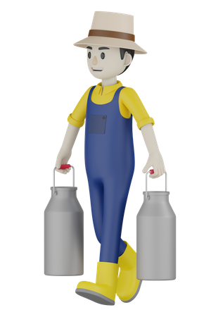 Farmer Holding Cans  3D Illustration