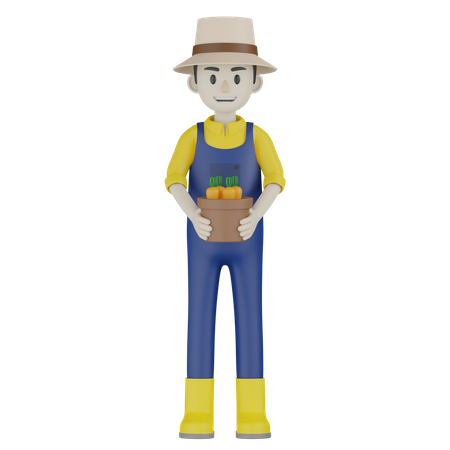 Farmer Holding Carrot Pot  3D Icon