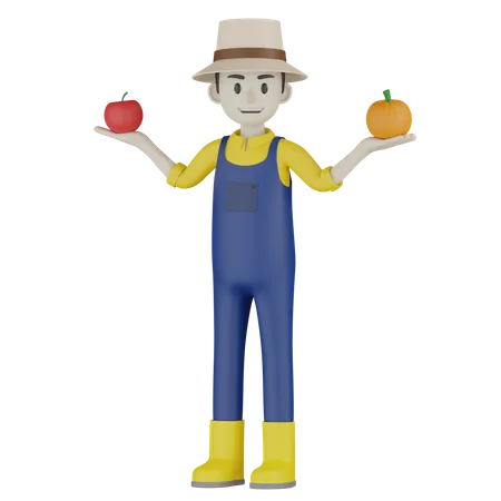 Farmer Holding Fruit  3D Illustration