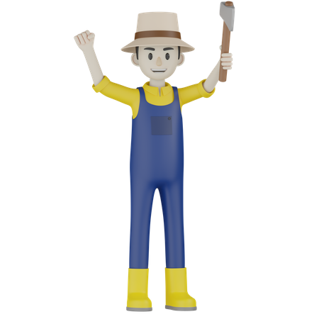 Farmer Holding Hatchet  3D Icon