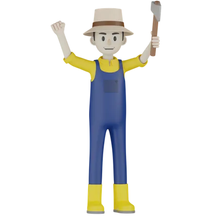 Farmer Holding Hatchet 3D Illustration