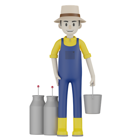 Farmer Holding Milk Bucket  3D Icon