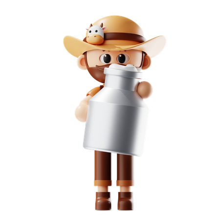 Farmer Holding Milk Bucket  3D Icon