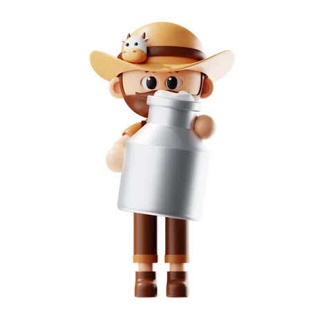 Farmer Holding Milk Bucket  3D Illustration