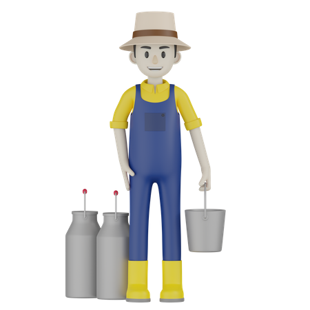 Farmer Holding Milk Bucket 3D Illustration