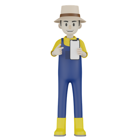 Farmer Holding Mobile  3D Icon