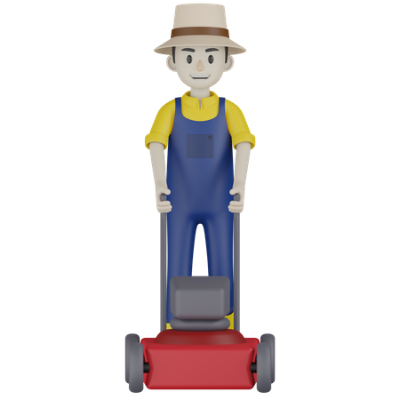 Farmer Holding Mower Machine  3D Icon