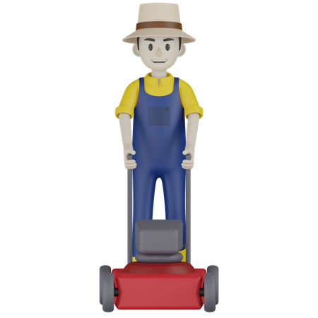 Farmer Holding Mower Machine  3D Illustration