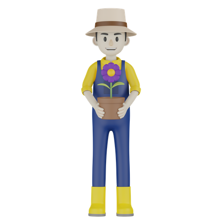 Farmer Holding Plant  3D Icon