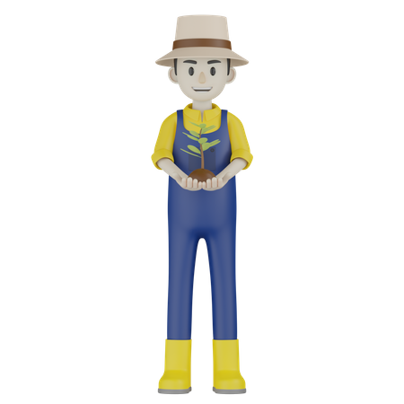 Farmer Holding Plant  3D Icon