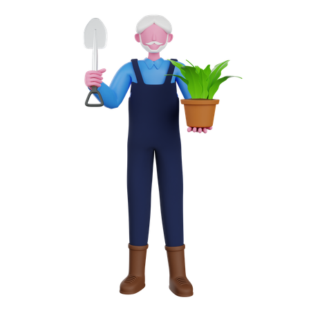 Farmer holding plant pot  3D Illustration