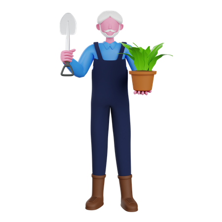 Farmer holding plant pot  3D Illustration