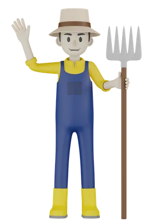 Farmer Holding Rack  3D Illustration