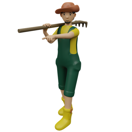 Farmer holding rake  3D Icon