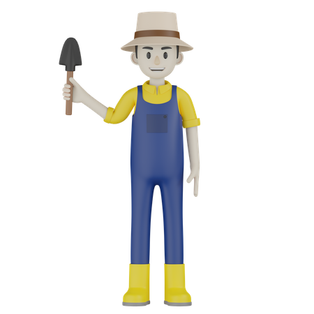 Farmer Holding Shovel 3D Illustration