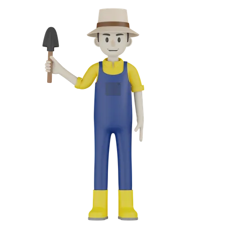 Farmer Holding Shovel 3D Illustration