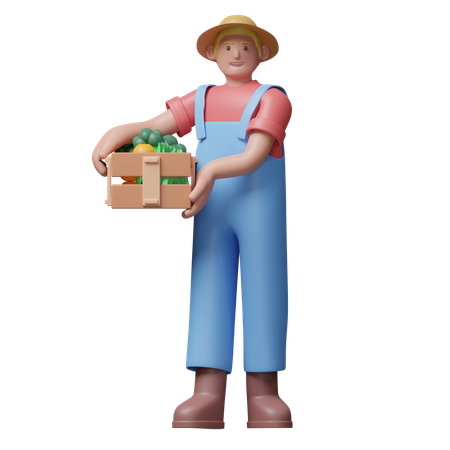 Farmer Holding Vegetables  3D Illustration