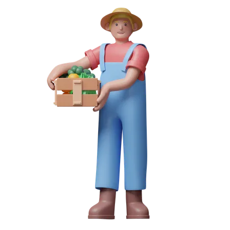 Farmer Holding Vegetables  3D Illustration