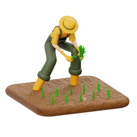 Farmer Is Planting A Tree  3D Illustration