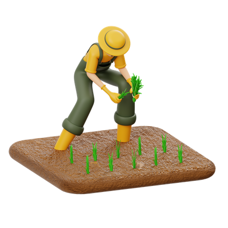 Farmer Is Planting A Tree  3D Illustration